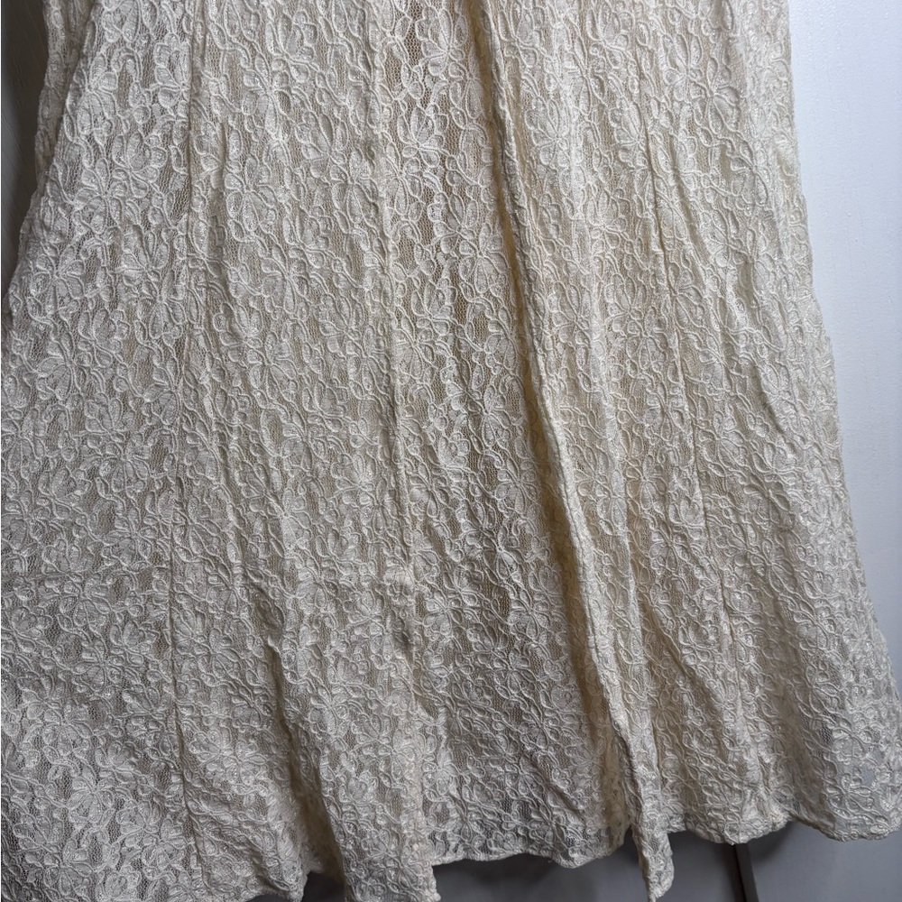 Vintage 90s Ivory Lace Midi Dress Pearl Buttons Cottagecore XL - Picture 4 of 9